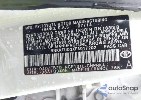 2015 Toyota Yaris Le from USA, damaged, VIN VNKKTUD3XFA017202